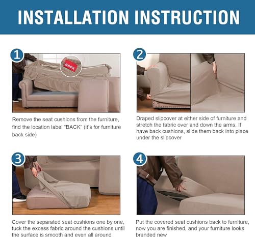 4 Piece Stretch Sofa Covers for 3 Cushion Couch Covers Furniture Slipcovers (X-Large / Sand)