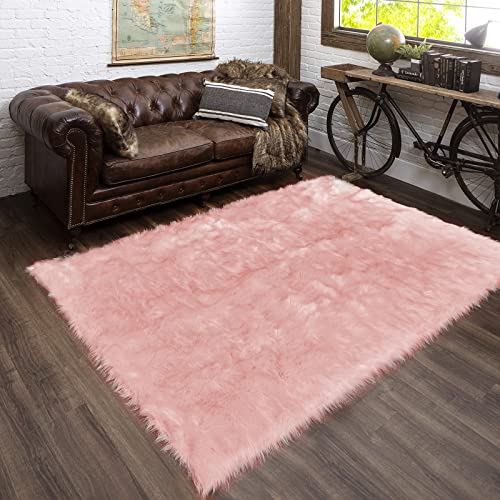 3x5 Faux Fur Sheepskin Rug for Living Room (3' x 5' (Rectangular) / Pink)