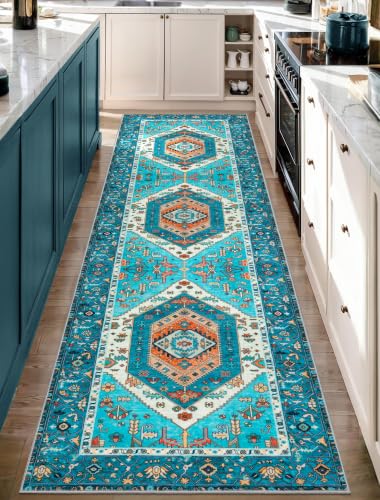 2'6"x10' Washable Non Slip Boho Runner Rug for Hallway (Blue/Multi / 2'6" x 10' (Runner))