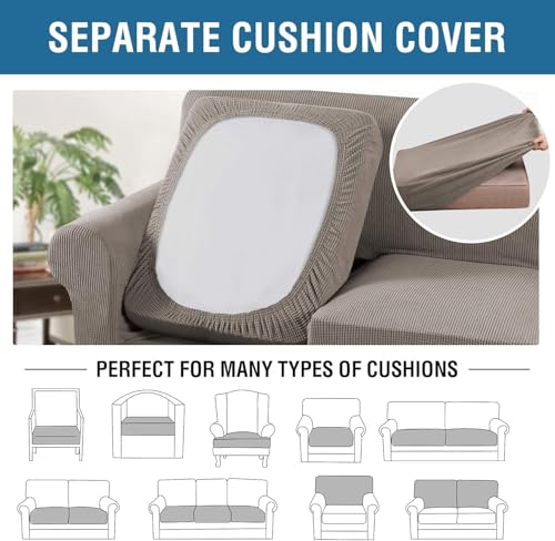 4 Piece Stretch Sofa Covers for 3 Cushion Couch Covers for Living Room Furniture Slipcovers (Large Plus / Taupe)