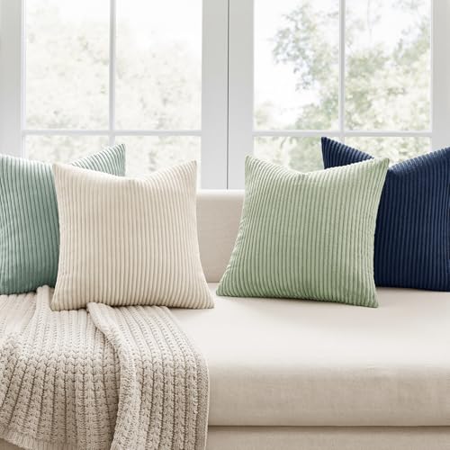Soft Corduroy Decorative Throw Pillow Covers Muted Teal 18x18 (18" x 18" (Pack of 4) / Muted Teal)