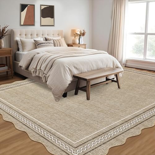 Washable Large 10 x 14 Area Rug for Living Room Scallope (Jute Color / 10' x 14' (Rectangular))