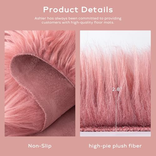 Ashler Faux Fur Rug (2' x 6' (Irregular) / C-blush Pink)