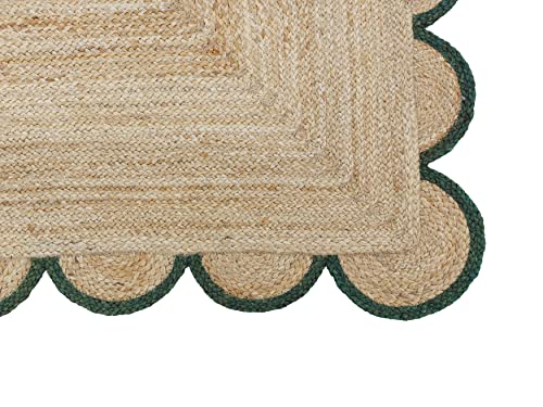 Scalloped Natural Jute Area Rug (2'6"x12' (Runner) / Green)