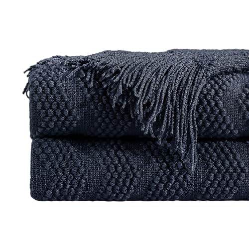 Navy Throw Blanket 50x60 Inch Soft Ripple Throw Knitted Blanket (Ripple-navy / 50"x60")