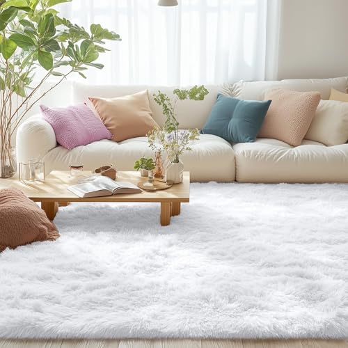 6x6 Area Rugs for Living Room Bedroom (6x6 Ft Square / White)