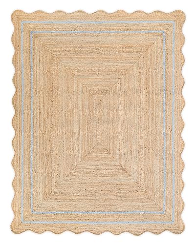 Wave Scalloped Natural Jute Runner (Grey / 8'x10' (Rectangular))