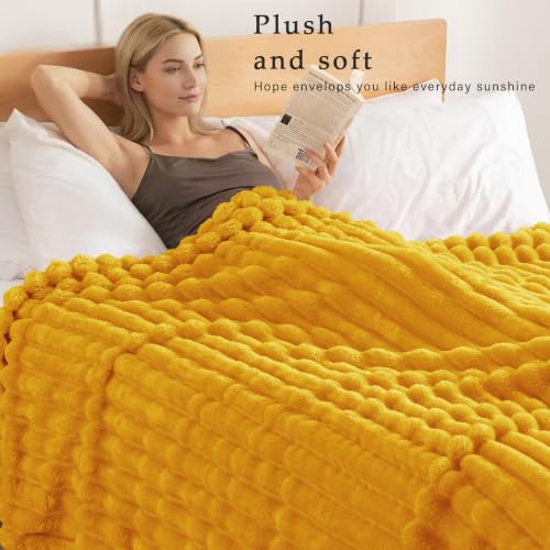 Striped King Size Fleece Blanket for Bed (Mustard Yellow / King ( 90x104 IN ))