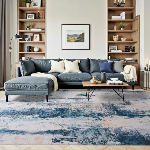 Abstract Area Rug 5x7 Modern Washable Rug Soft Non Slip Rug Low Pile for Bedroom Living Room Dining Room Dusty Teal Grey (Dusty Teal Grey / 5' x 7' (Rectangular))