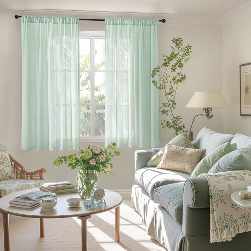 Sage Green Linen Curtains 54 Inch Length for Short Window (Sage Green / 42"W x 54"L (Pack of 2))