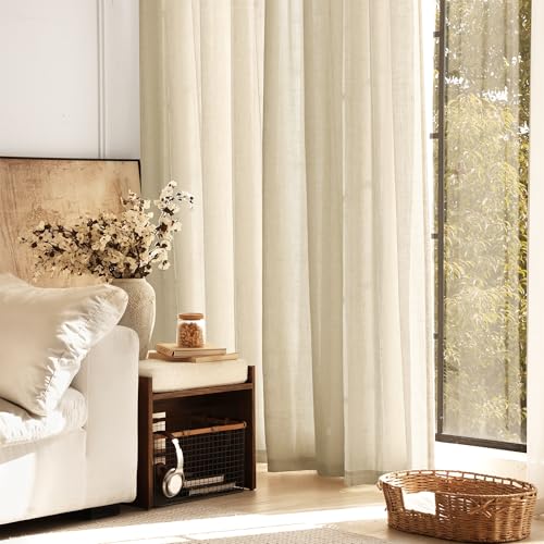 Greyish Beige Linen Curtain 120 inch Length 2 Panels Set Back Tab Light Filtering Living Room Curtain Drapes Home Office Modern Minimalist Decor Farmhouse Boho Neutral Semi Sheer Curtain 120 inch Long (Greyish Beige / 52"W x 120"L (Pack of 2))