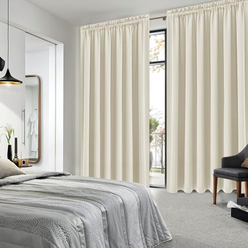 Wide Blackout Curtains for Bedroom 70 x 84 Inch Long Light Beige (Light Beige / 70"W x 84"L (Pack of 2))