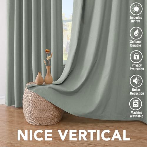 100% Blackout Linen Curtains 108" L 2 Panels Green Bay (Green Bay / 52"W x 108"L (Pack of 2))