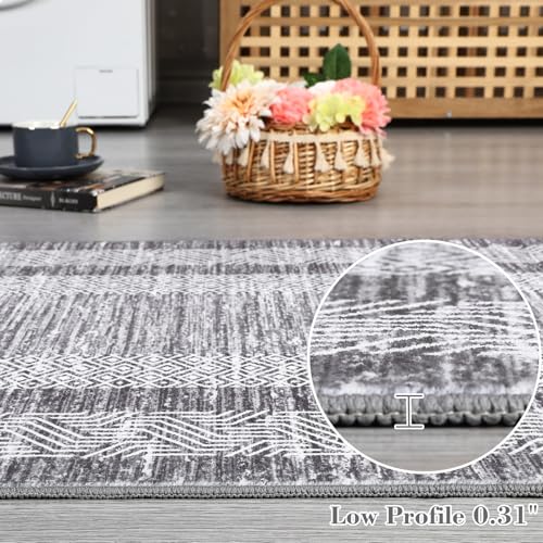 Small Bedroom Area Rug 3x5 Bordered Rug for Living Room Nursery (Grey / 3' x 5' (Rectangular))