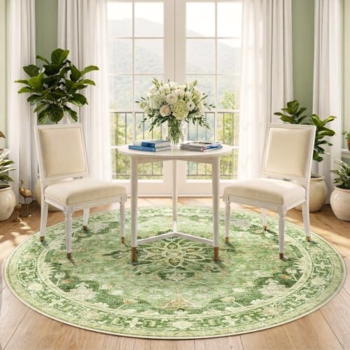 Washable Area Rug (Green/Yellow / 5' (Round))