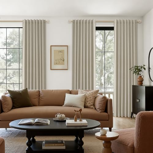 100% Blackout Linen Curtains for Bedroom 90 inches Long (Cobblestone / 52"W x 90"L (Pack of 2))