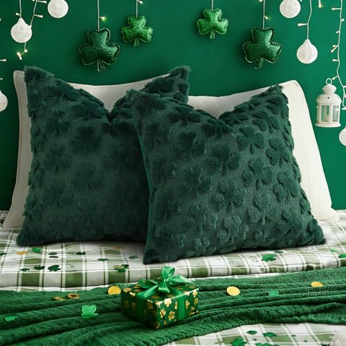 Faux Fur Throw Shamrock Green Pillow Covers 20X20 Set of 2 (20" x 20" (Pack of 2) / Shamrock Green)