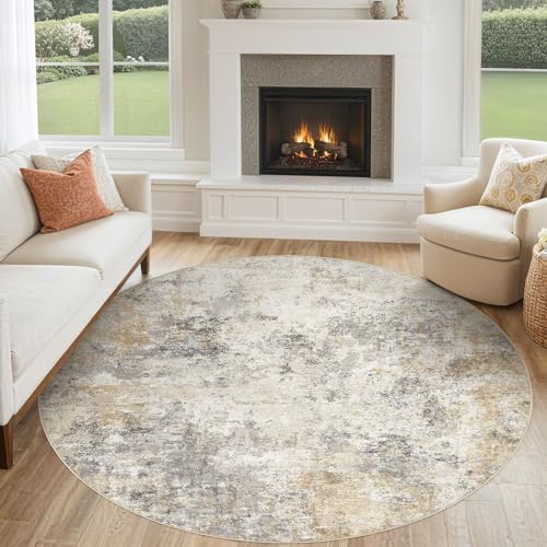 6ft Round Area Rug Living Room Rugs (Golden Grey / 6' (Round))