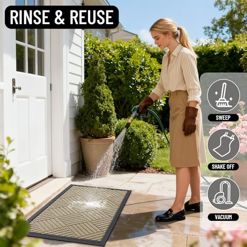 Front Door Mat Outside Entrance 33x21 (33" X 21" / Beige Diamond)