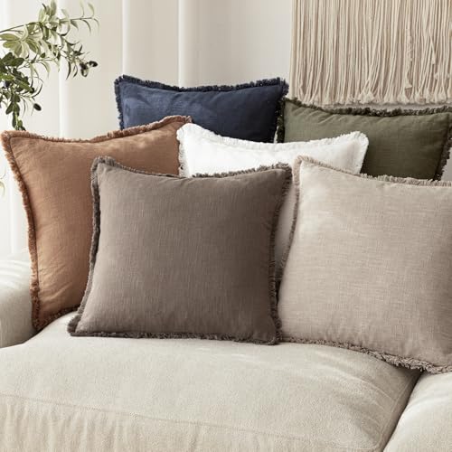 Decorative Linen Fringe Throw Pillow Covers 16×16 Light Coffee (16" x 16" (Pack of 2) / Malt Ball)