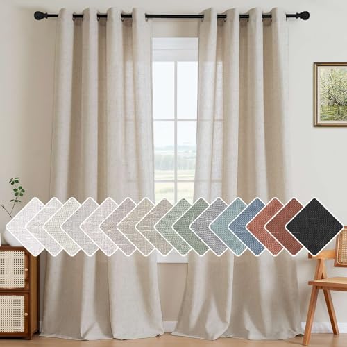 Living Room Linen Semi Sheer Curtains Nickel Grommet Curtains Privacy Added Energy Saving Light Filtering Window Treatments Draperies for Bedroom (52"W x 84"L (Pack of 2) / Angora)