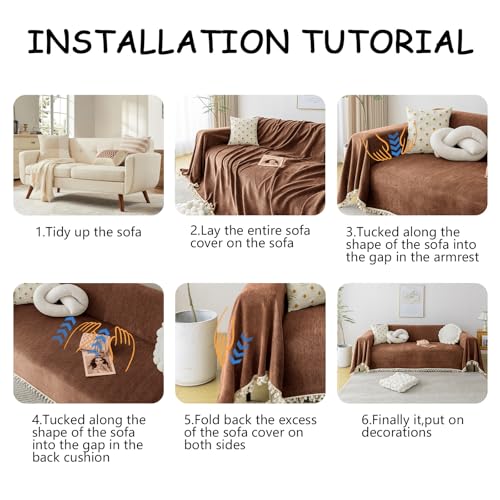 Boho Style Sofa Cover with Tassels (91" x 150" / Tassel Ball: Chocolate)