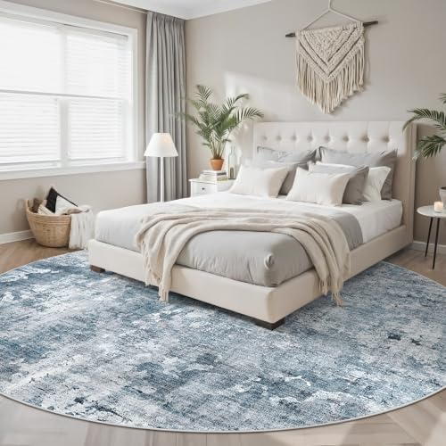Round Rugs 9ft Living Room Circle Area Rug 9x9 Blue (Blue/Grey / 9' (Round))