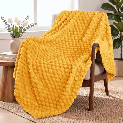 Large 3D Fleece Throw Blanket for Couch (Mustard Yellow / Throw ( 50x70 IN ))