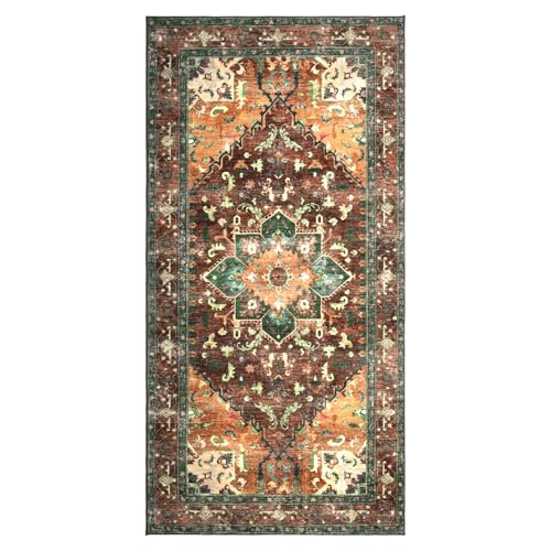 Washable Runner Rug (3' x 6' / Rust/Dull Teal)