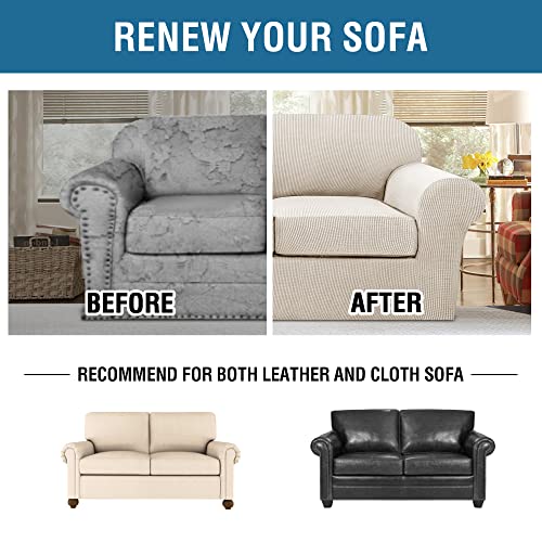 3 Piece Stretch Sofa Covers for 2 Cushion Loveseat Couch Covers for Living Room Furniture Cover (Medium / Island Fossi)