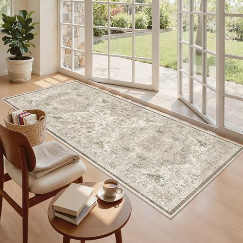 Washable Runner Rug 3x6 Runners for Hallways Non Slip (Ivory/Brown / 3' x 6' (Runner))