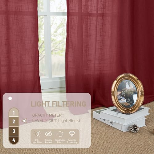 54 Inch Semi Sheer Window Linen Curtains (Burgundy Red / 34"W x 54"L (Pack of 2))