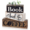 4 Pcs Farmhouse Table Decor Rustic Wooden Book and Coffee Signs (Coffee)