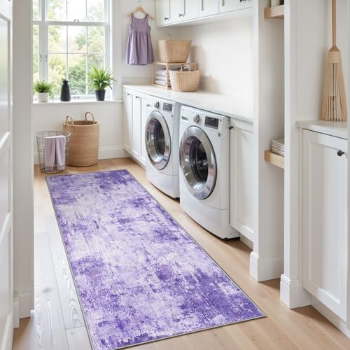 Washable Runner 2'x10' Abstract Area Rug for Hallway Purple (Purple/Gray/Pink/White / 2' x 10' (Runner))
