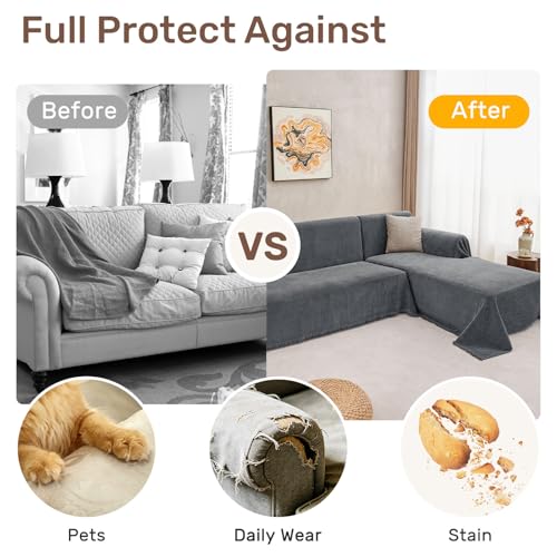 2 Pieces Sectional Couch Covers L Shaped Cover L Dark Gray (Dark Grey / 71"×102"+71"×110")