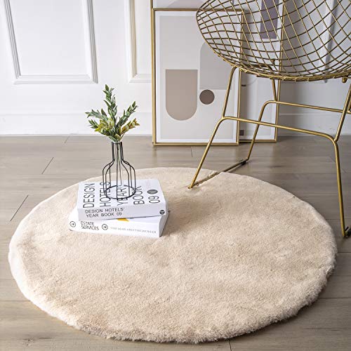Ashler Faux Fur Rug (3' (Round) / Beige)