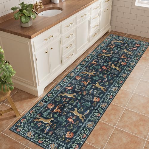 2x10 Kitchen Runner Rug (Navy Blue (Animal) / 2' x 10' (Rectangular))