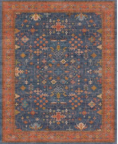 Navy Blue Washable 10 ft Long Runner for Kitchen Floor (2'6" x 10' (Runner) / Blue / Terracotta)