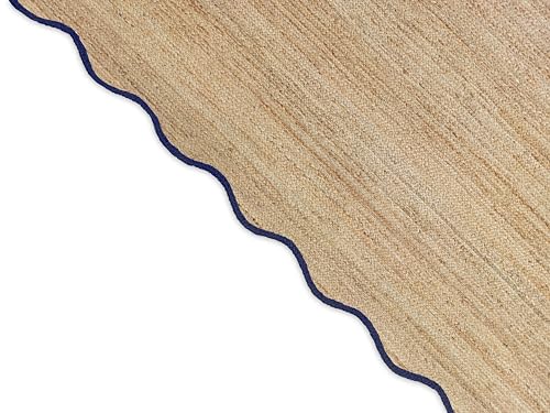 Wave Scalloped Natural Jute Boho Braided Area Rug (Navy / 9'x12' (Rectangular))