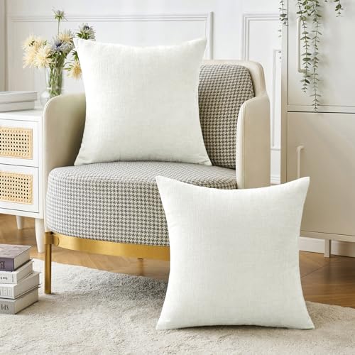 Soft Chenille Throw Pillow Covers White 20x20 Inch Pack of 2 (20" x 20" (Pack of 2) / White)