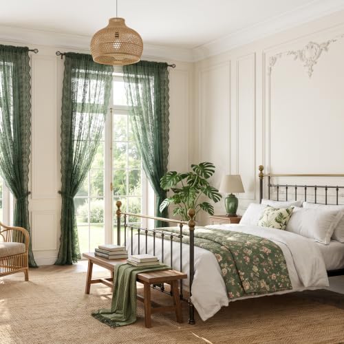 Vintage Lace Curtains 90 Inches Long (Dark Green / 52"W x 90"L (Pack of 2))