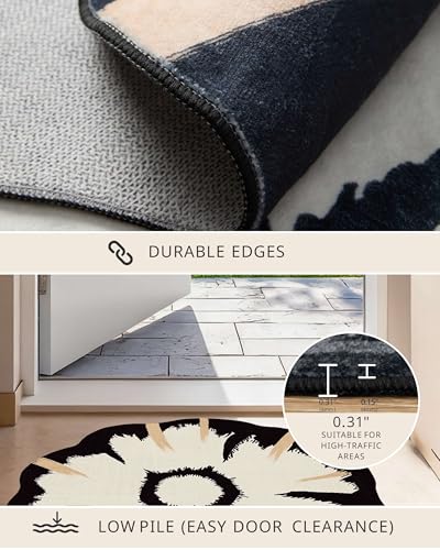 4ft Round Rug Washable Modern Circle Area Rug (Black Apricot / 4' (Round))