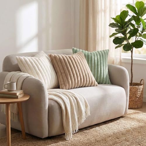 Faux Fur Decorative Throw Pillow Covers 26x26 Set of 2 (Khaki / 26" x 26" (Pack of 2))