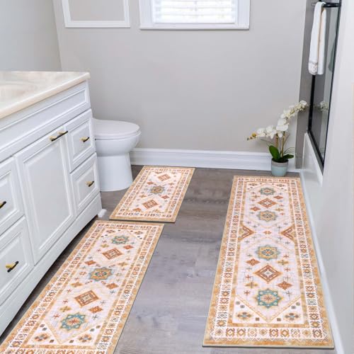 HEBE Boho Kitchen Rugs Set of 3 (Colorful Cream / 20"x32"+20"x48"+20"x59")
