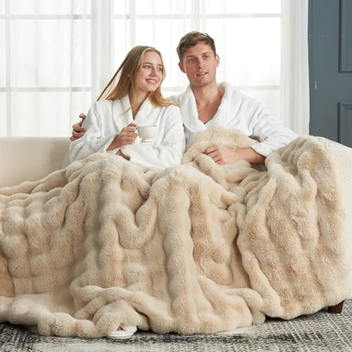 Faux Fur Throw Blanket for Couch (Beige / Throw(50" x 60"))