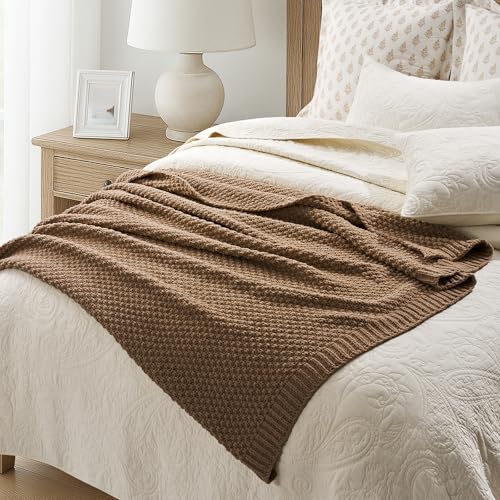 HOME Chunky Chenille Knit Throw Blanket (Camel Brown / 50" X 60")