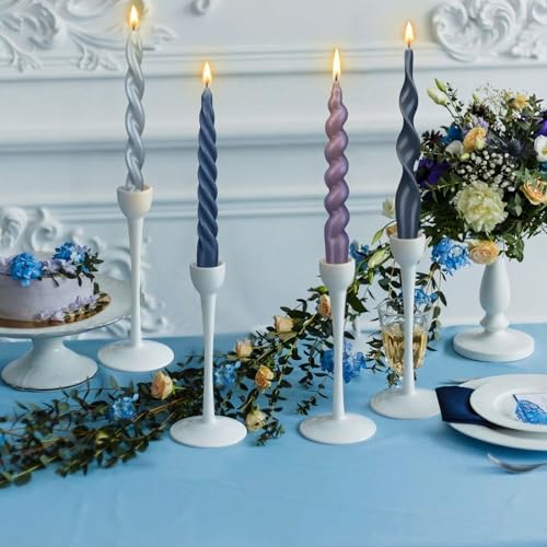 4 Pcs Twisted Taper Candles (Pure / 7.87 Inch / Blue)
