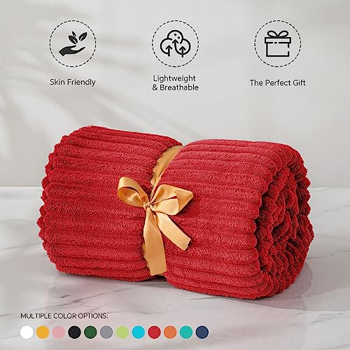 3D Ribbed Jacquard Red Fleece Twin Blanket for Couch (Red / Twin(60"x80"))