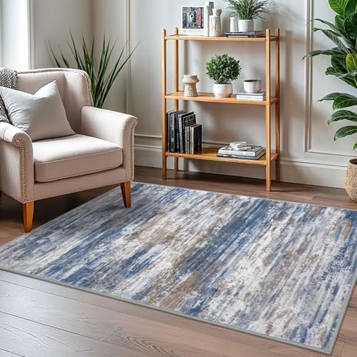 Modern Abstract 3x5 Large Entryway Rug Non (Blue Rust White / 3' x 5' (Rectangular))