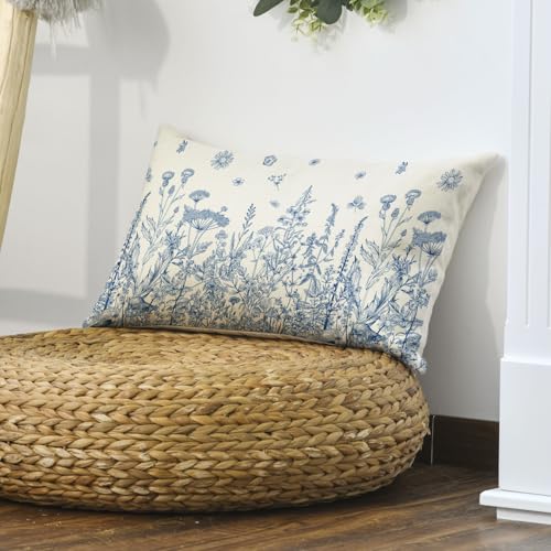 Wildflowers Spring Blue Throw Pillow Cover 12x20 Inch (Blue)